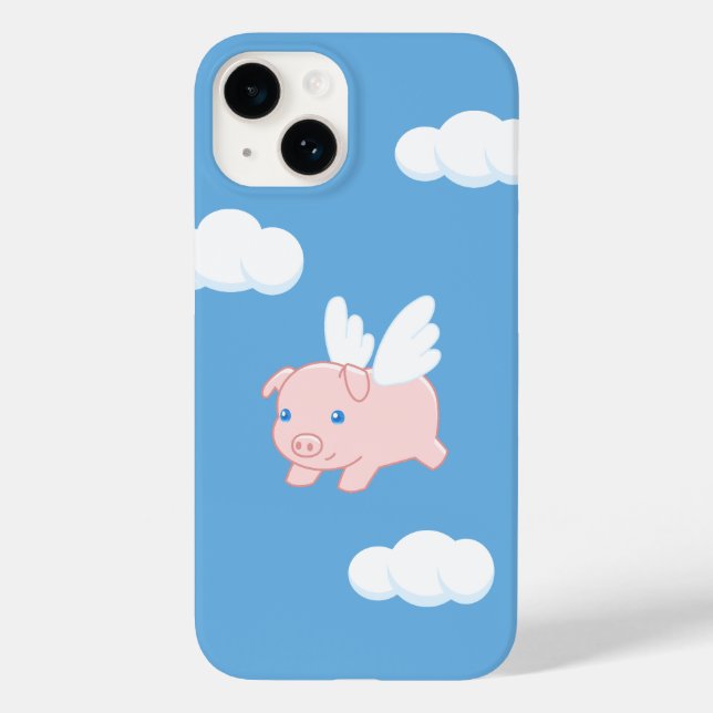 Flying Pig - Cute Piglet with Wings on Blue Case-Mate iPhone Case (Back)