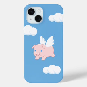 Flying Pig - Cute Piglet with Wings on Blue iPhone 15 Case