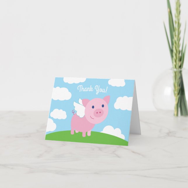 Flying Pig Cute Thank You 1st Birthday Cards (Front)