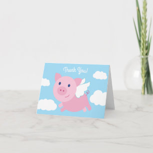 Flying Pig Cute Thank You 1st Birthday Cards