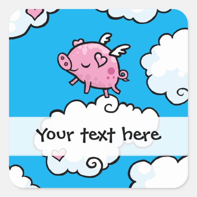 Flying pig dances on clouds customisable sticker (Front)