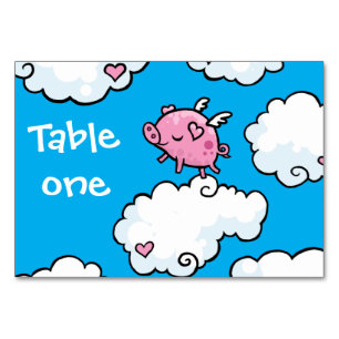 Flying Pig Dances on Clouds Customisable Table Number