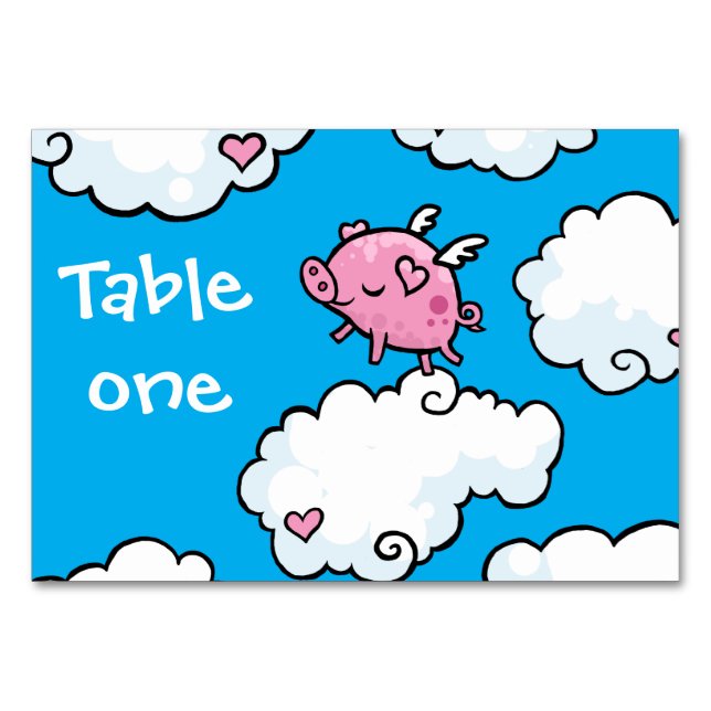 Flying Pig Dances on Clouds Customisable Table Number (Front)