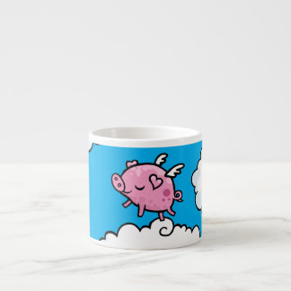 Flying pig dances on clouds espresso mug