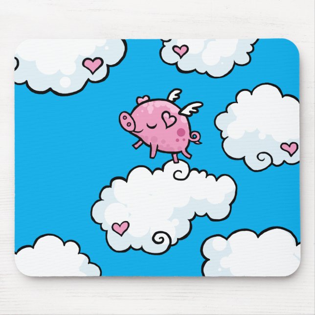 Flying pig dances on clouds mouse mat (Front)