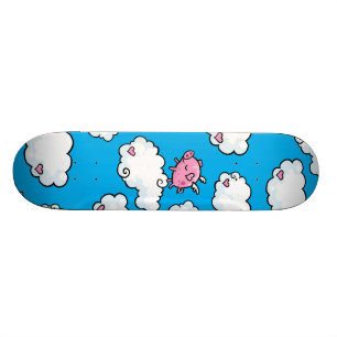 Flying pig dances on clouds skateboard