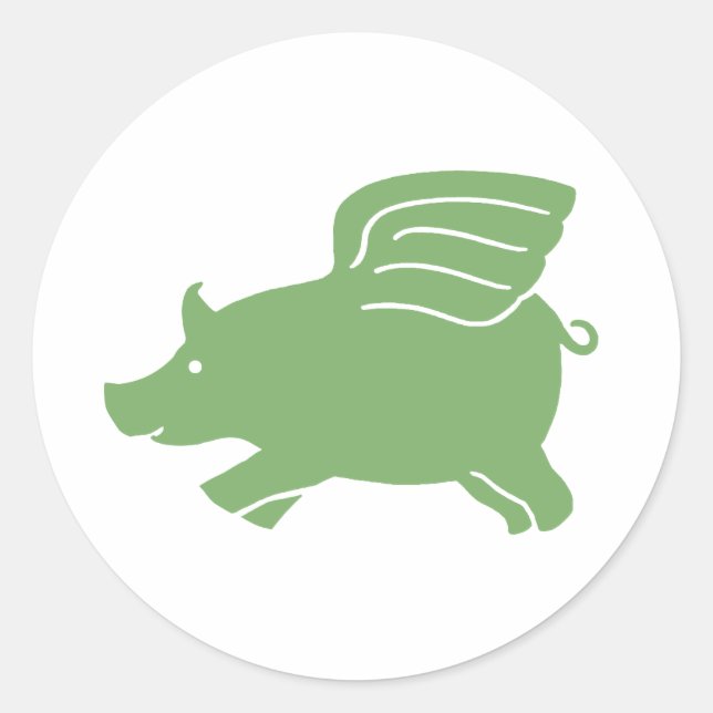 Flying Pig  -  Green Classic Round Sticker (Front)
