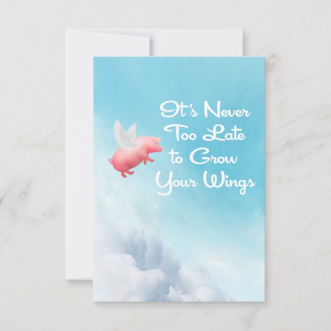 Flying Pig Grow Your Wings Flat Note Card (Front)