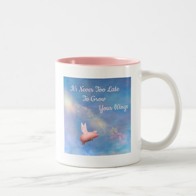 Flying Pig-Grow Your Wings Two-Tone Coffee Mug (Right)