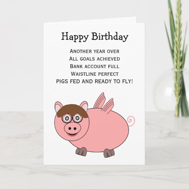 Flying Pig Humourous Birthday Card (Front)
