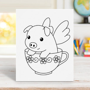 Flying Pig in a Teacup Colouring Page Poster