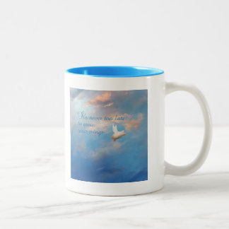 flying pig-it's never too late to grow your wings Two-Tone coffee mug