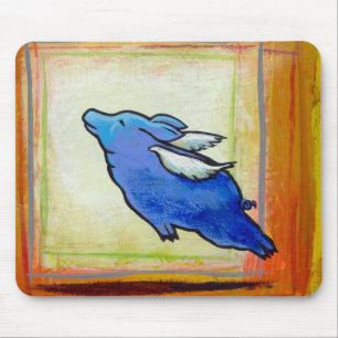 Flying pig little blue angel piggy art painting mouse mat