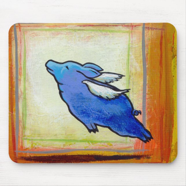 Flying pig little blue angel piggy art painting mouse mat (Front)