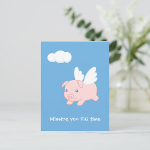 Flying Pig Missing You Postcard