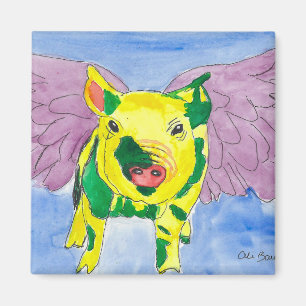 Flying Pig Named Ozzy the Pigasus Watercolor Paint Magnet