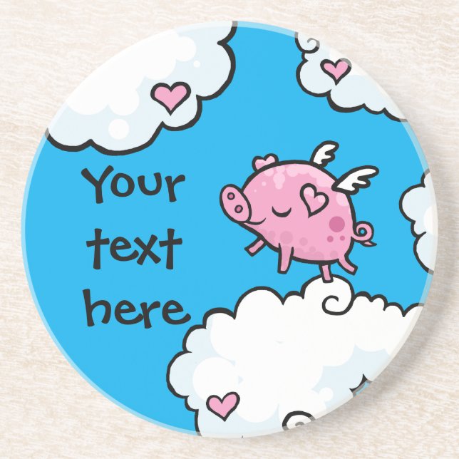 Flying pig on clouds coaster template custom (Front)