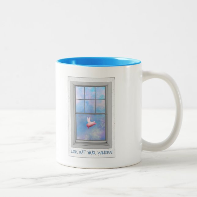 flying pig past your window Two-Tone coffee mug (Right)