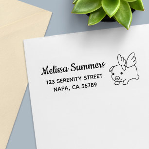 Flying Pig - Piglet with Wings Address Self-inking Stamp