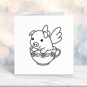 Flying Pig - Piglet with Wings in a Teacup Self-inking Stamp