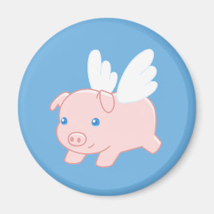 Flying Pig - Piglet with Wings on Blue Magnet