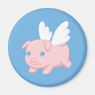 Flying Pig - Piglet with Wings on Blue Magnet