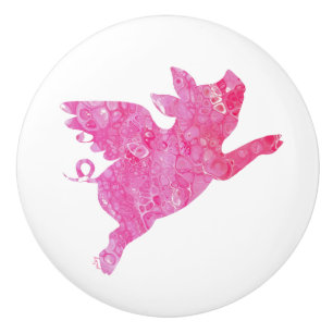 Flying Pig, Pink Pig, Ceramic Knob