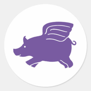 Flying Pig - Purple Classic Round Sticker