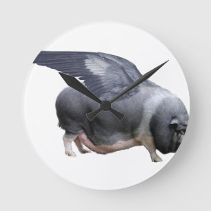 flying pig round clock