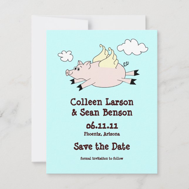Flying Pig Save the Date, Solid Back Date (Front)