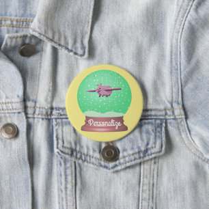 Flying pig snow globe button