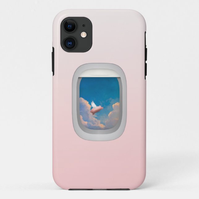 flying pig through aeroplane window iphone case (Back)