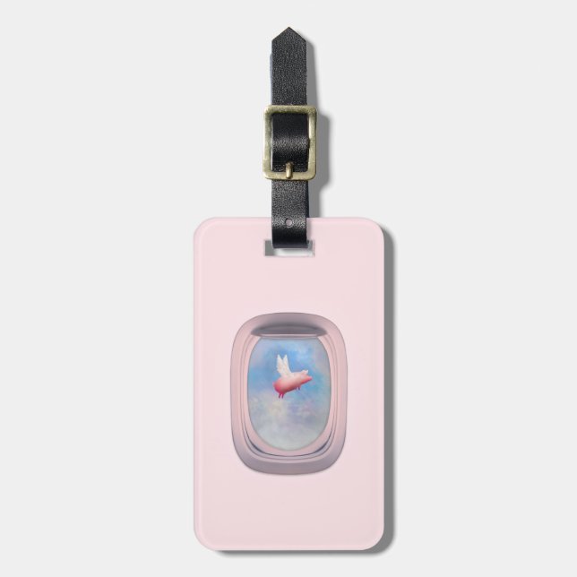 Flying Pig Through Aeroplane Window Luggage Tag (Front Vertical)