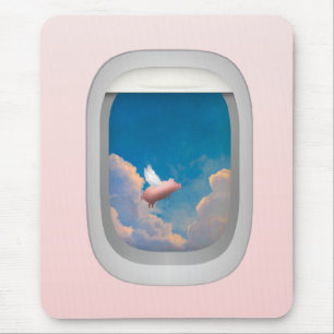 flying pig through aeroplane window mousepad