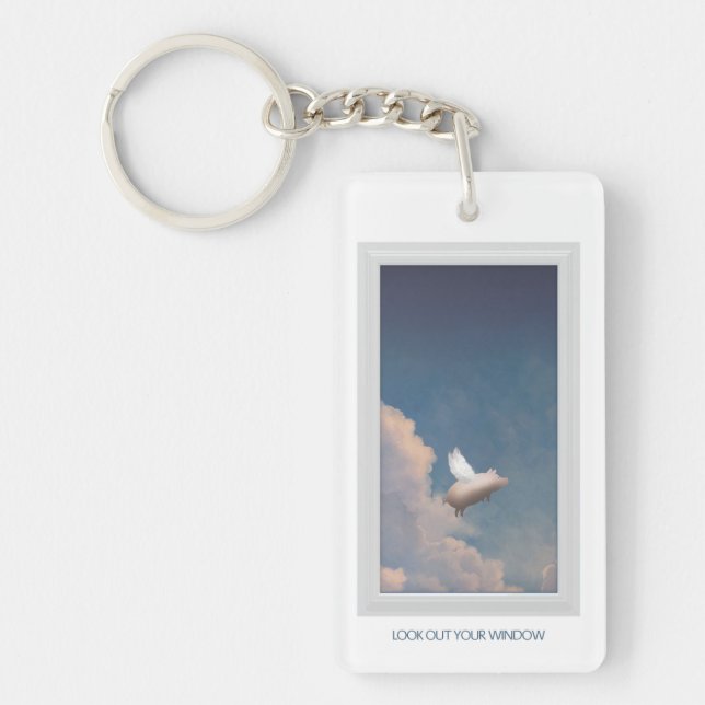 flying pig through window keychain (Front)