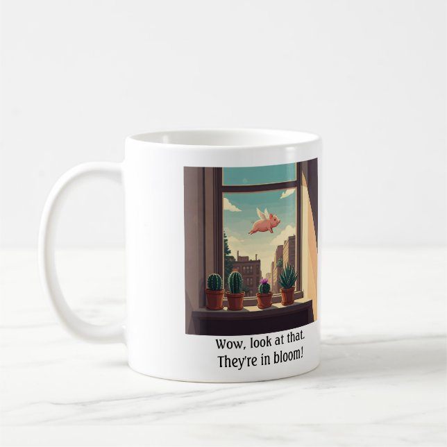 Flying pig window sill cactus mug (Left)