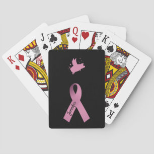 Flying Pig WIth Pink Ribbon-Personalise Playing Cards