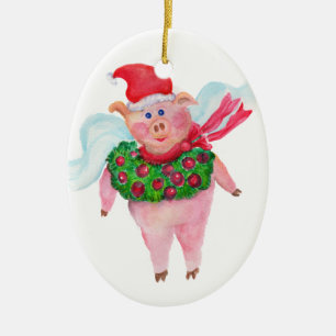 Flying Pig with Wreath Ornament