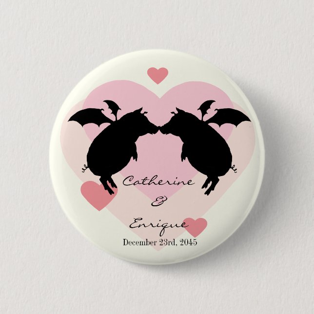 Flying piggies 6 cm round badge (Front)