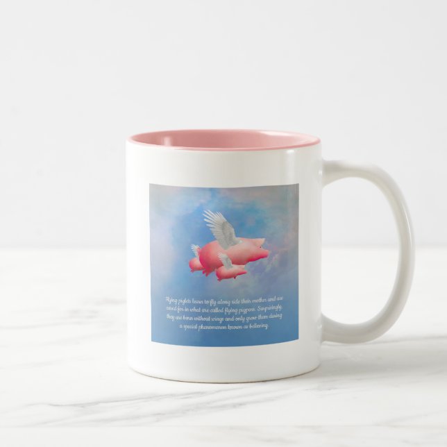 Flying Piglets Flying With Their Mother Two-Tone Coffee Mug (Right)