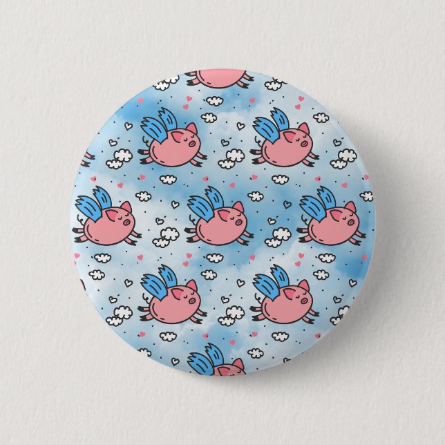 flying pigs 6 cm round badge (Front)