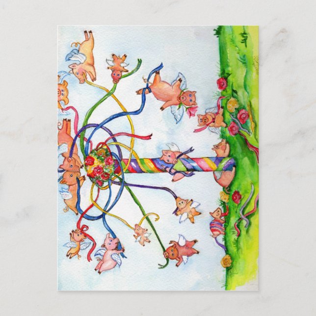 Flying Pigs Around the Maypole Postcard (Front)