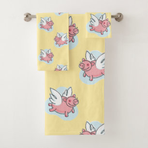 Flying Pigs Chinese New Year 2019 Yellow Bath T Towel Set