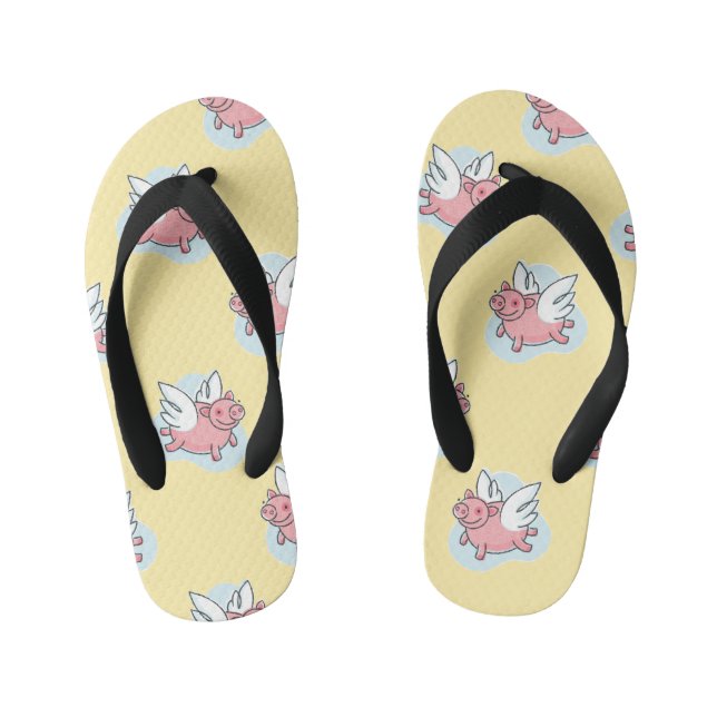Flying Pigs Chinese New Year 2019 Yellow Kids FF Kid's Flip Flops (Footbed)