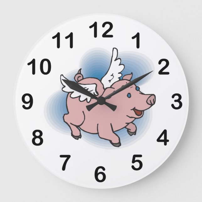 Flying Pigs Clock - Cute Pink Pig with Wings! (Front)