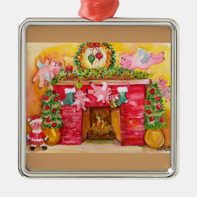 Flying Pigs Decorate Hearth & Home Ornament (Front)