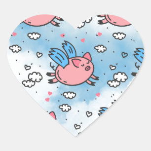 flying pigs heart sticker