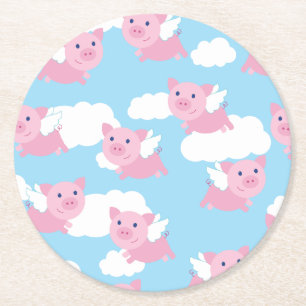 Flying Pigs Kid's Birthday Party Round Paper Coaster