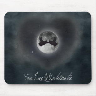 Flying Pigs Kissing at Night with Full Moon Mouse Mat