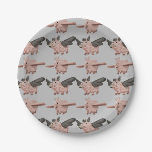 Flying Pigs Pattern Paper Plate